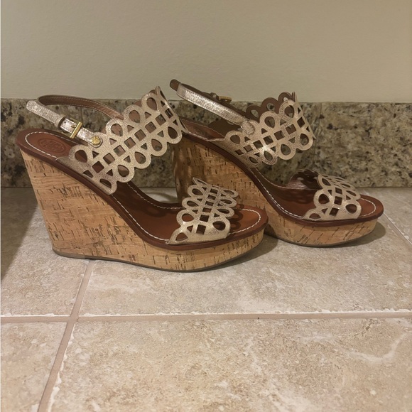 Beige Wedge Sandals with Cutout Design - Picture 1 of 3